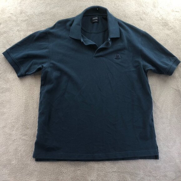 Izod Mens Polo Shirt Medium Navy Blue Silk Wash Short Sleeve Classic Casual - Picture 8 of 9